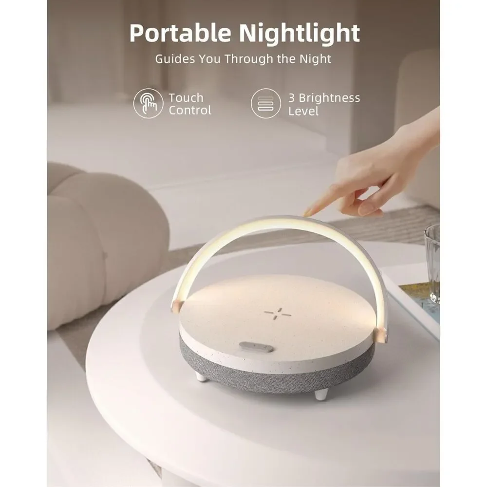 EZVALO Music Table Lamp with Wireless Charger, 4 in 1 Touch Bedside Lamp, Portab